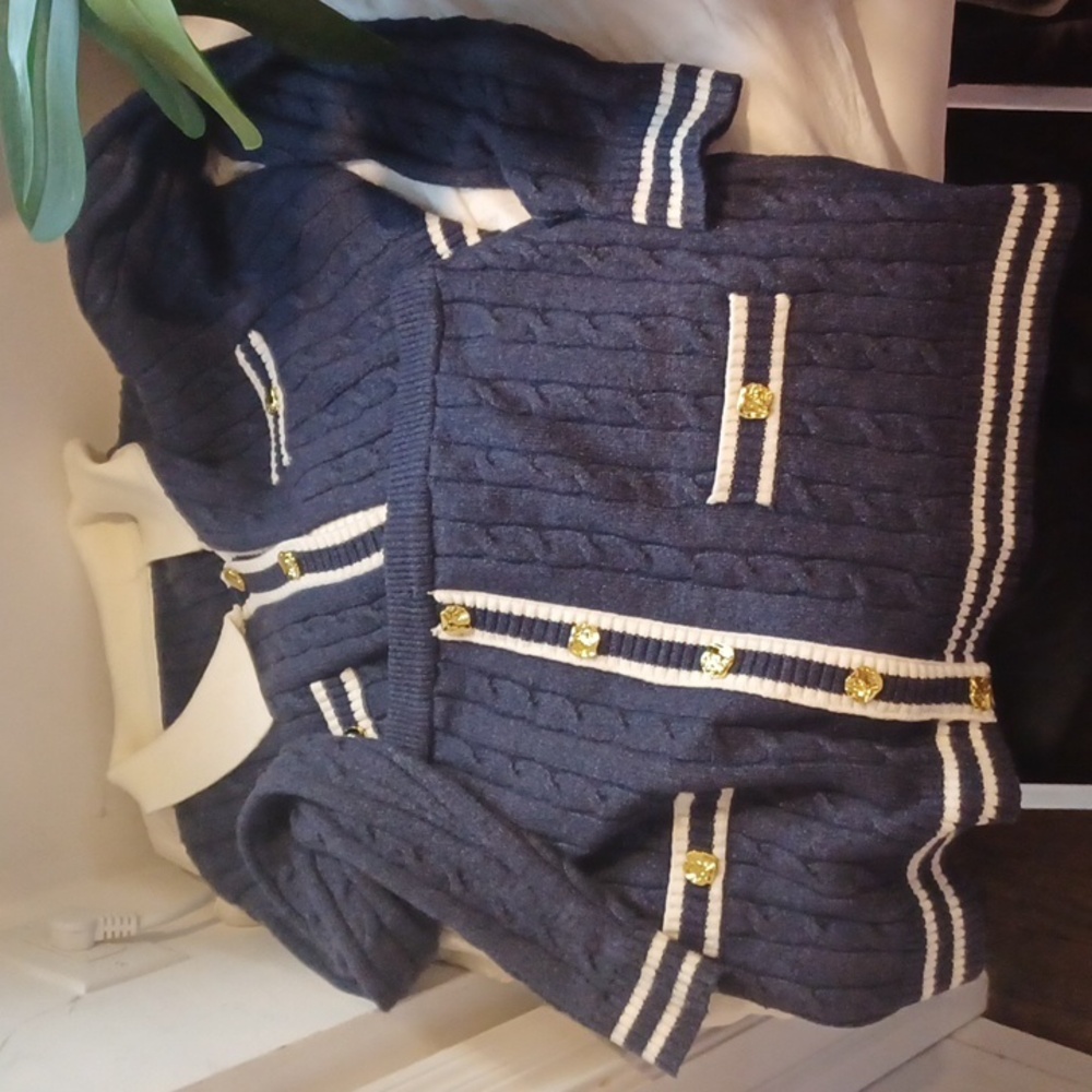 MICAS Navy Blue Soft Stretch Cable Knit Cardigan & Mini Skirt Set XL